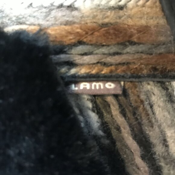 LAMO JUAREZ Sheepskin & Textile Fold Over Bootie Slippers Womens 7 Black/Brown - Picture 5 of 11